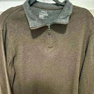Polo Ralph Lauren Luxury Jersey Quarter Zip Pullover. Small. Brown/ Gray.